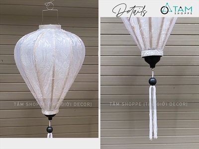 Lồng đèn vải Hội An Trắng lớn nhiều cỡ [Cao cấp - Vải gấm lụa] D20-40cm LDEN-VAI-09